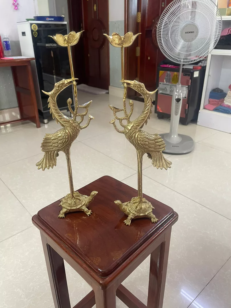 Set 2pcs of Handcrafted 42cm Brass Crane Statues - Symbol of Tranquility and Prosperity in Vietnamese Culture | vietcraft.art
