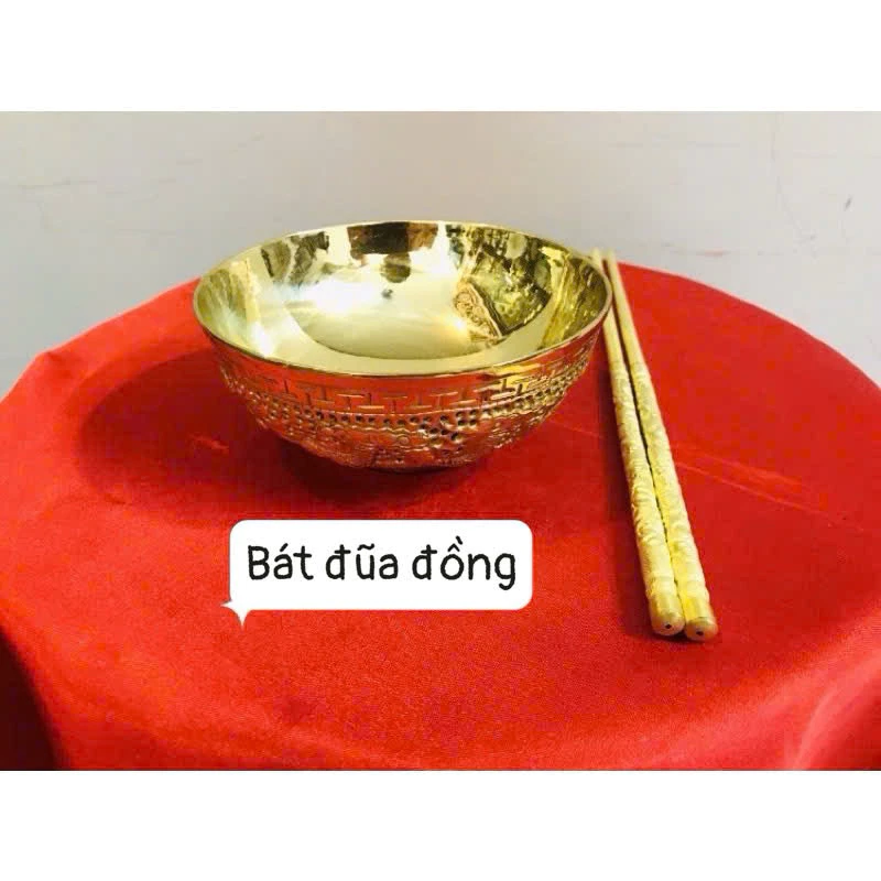 Combo 01 Dragon Phoenix Brass Altar Bowl & Chopsticks Set Vietnamese