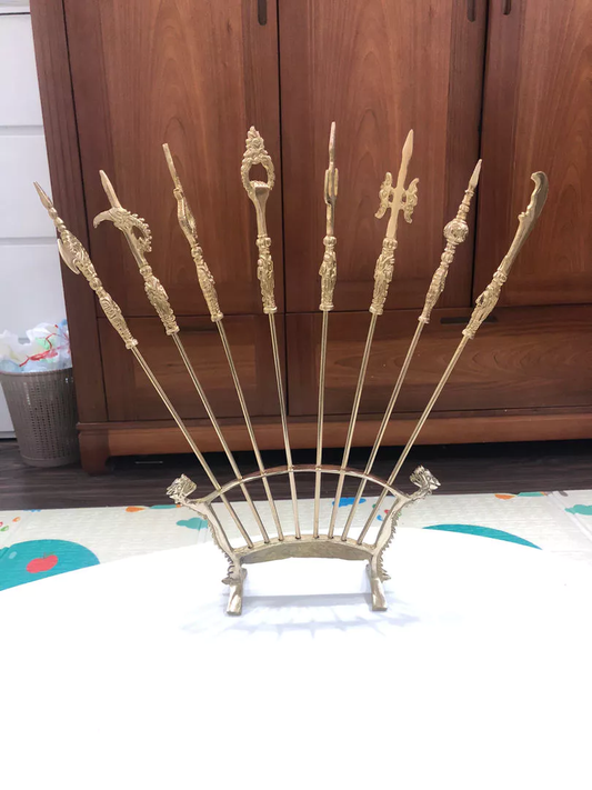 Traditional Bat Buu Brass Worship Set – Eight Sacred Weapons for Vietnamese Altar