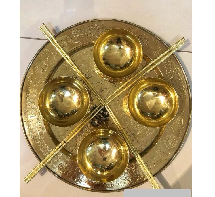 Combo 01 Dragon Phoenix Brass Altar Bowl & Chopsticks Set Vietnamese
