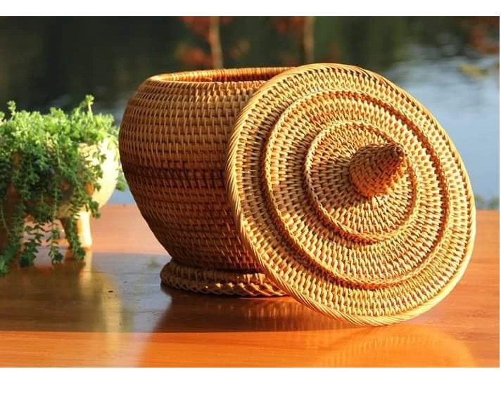 Combo Natural Bamboo Basket Warmer and 1.5L Bat Trang Ceramic Teapot - Traditional Handicraft of Vietnam