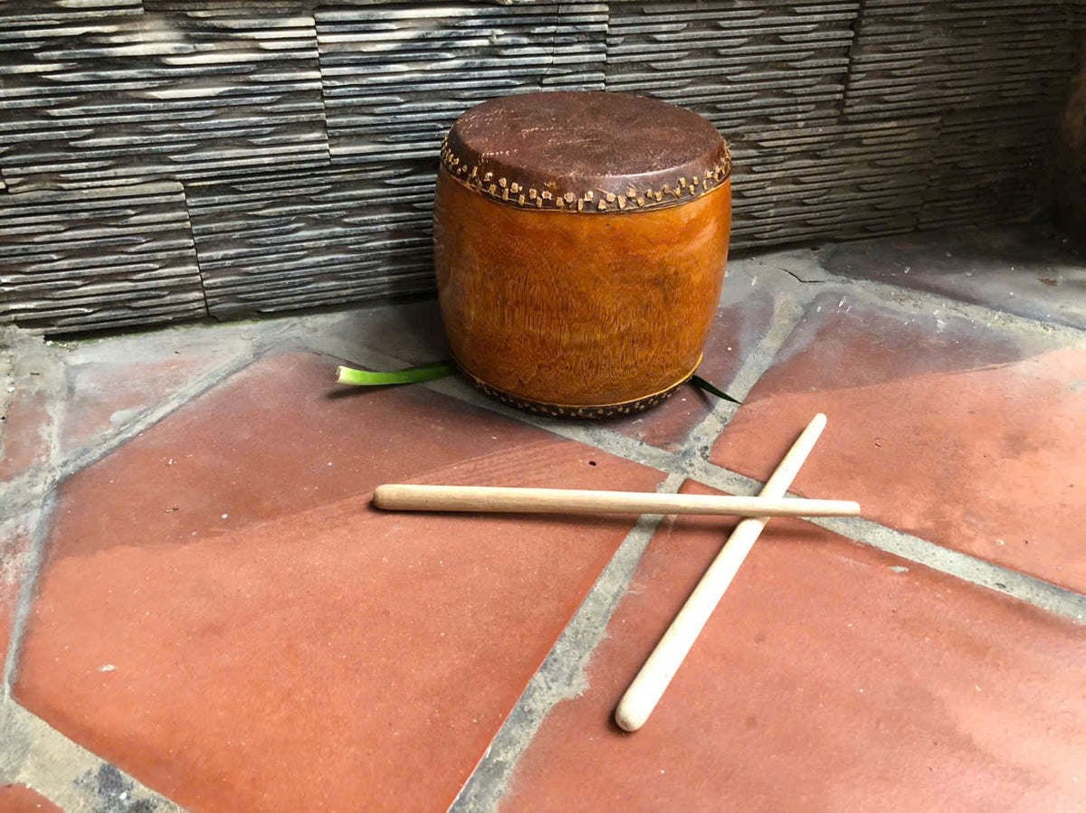 Combo of 3 Sets of Vietnamese Traditional Musical Instruments: Bass Drum (Trong De), Metal Gong (Thanh La), and Small Gongs (Tiu & Canh)
