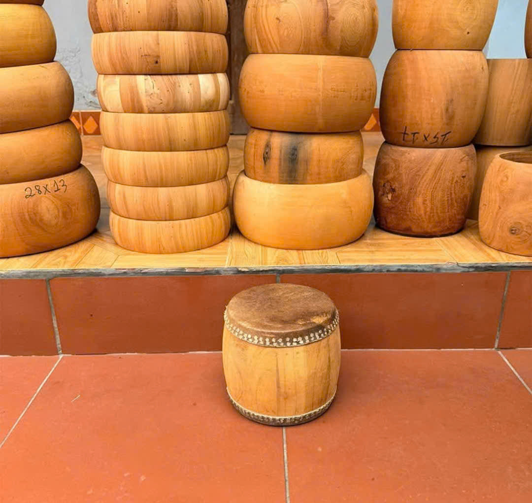 Combo of 3 Sets of Vietnamese Traditional Musical Instruments: Bass Drum (Trong De), Metal Gong (Thanh La), and Small Gongs (Tiu & Canh)