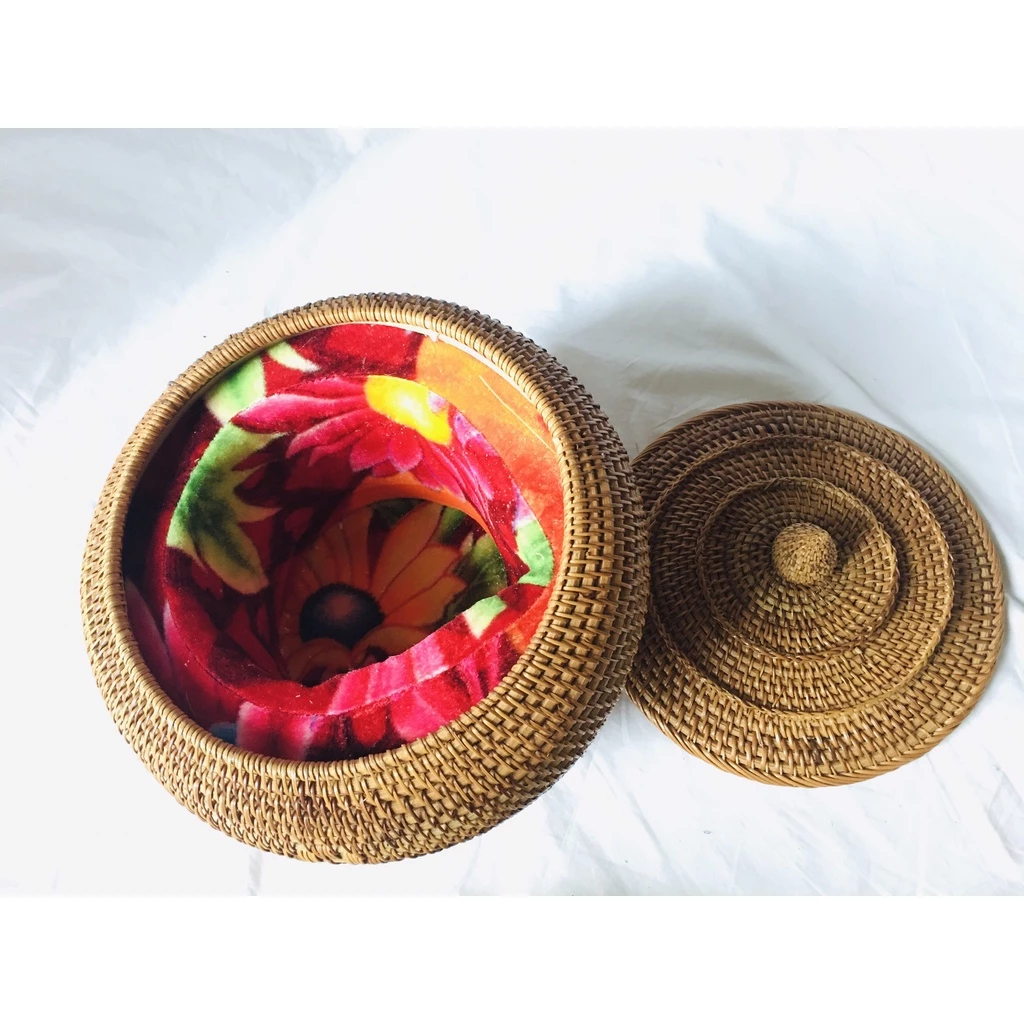 Combo Natural Bamboo Basket Warmer and 1.5L Bat Trang Ceramic Teapot - Traditional Handicraft of Vietnam