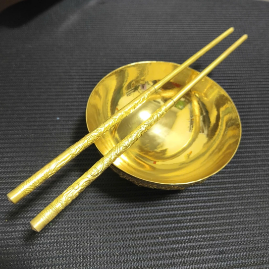 Combo 01 Dragon Phoenix Brass Altar Bowl / Chopsticks Set Vietnamese