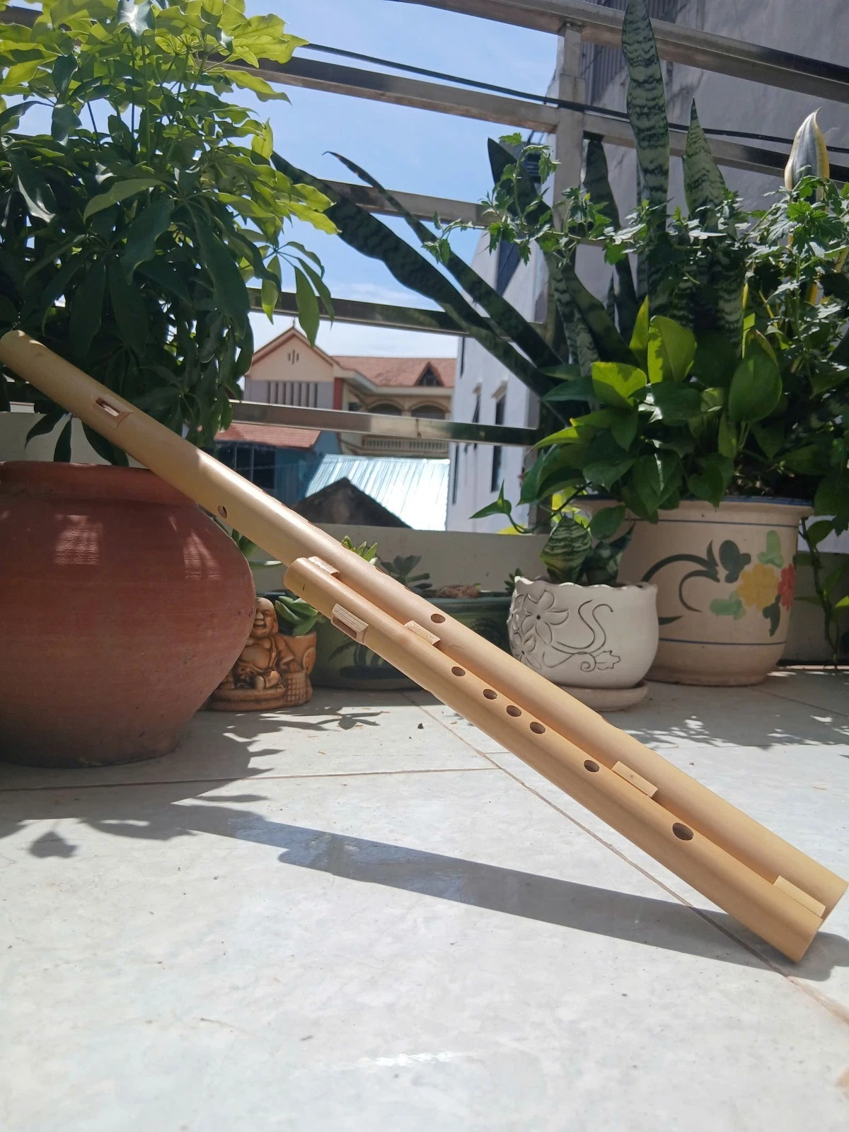 Double Bamboo Flute in C Tone – Traditional Hmong Style Instrument from Vietnam