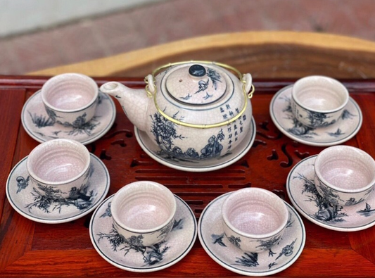 Handmade Bat Trang Pottery Tea Set - Authentic Vietnamese Craftsmanship | Delightful Taste & Unique Design