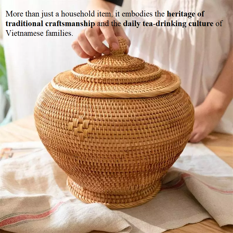 Combo Natural Bamboo Basket Warmer and 1.5L Bat Trang Ceramic Teapot - Traditional Handicraft of Vietnam