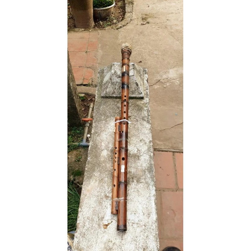 Vietnamese Double Sao Meo Flute – Smoked Bamboo Root | Traditional Vietnamese Highland Instrument