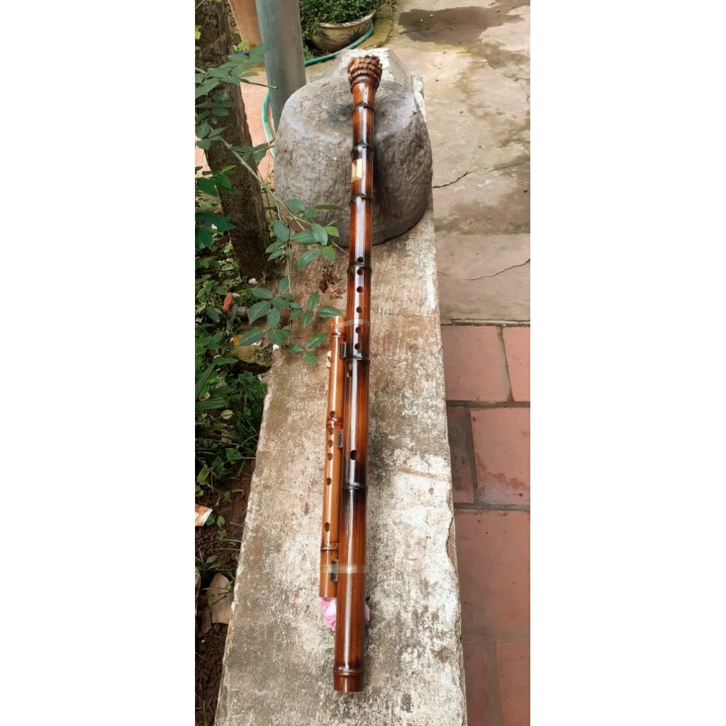 Vietnamese Double Sao Meo Flute – Smoked Bamboo Root | Traditional Vietnamese Highland Instrument