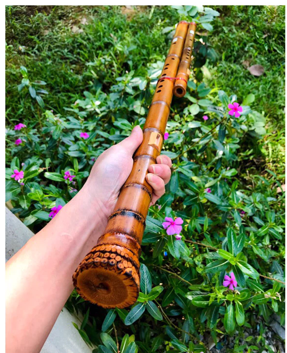 Vietnamese Double Sao Meo Flute – Smoked Bamboo Root | Traditional Vietnamese Highland Instrument