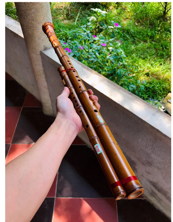 Vietnamese Double Sao Meo Flute – Smoked Bamboo Root | Traditional Vietnamese Highland Instrument