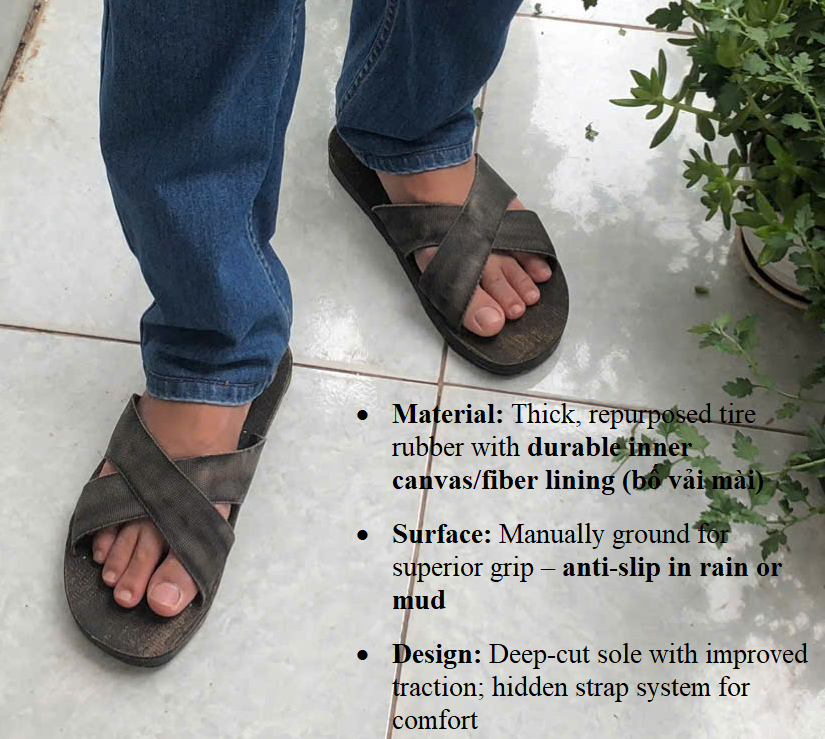 Ho Chi Minh Rubber Sandals - Handmade in Vietnam - Fabric-Lined Tire Sole - Legendary War-Era Heritage Gift