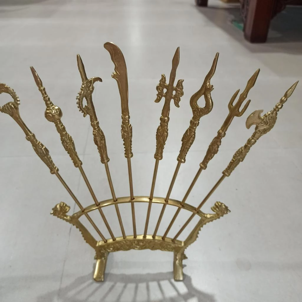 Traditional Bat Buu Brass Worship Set – Eight Sacred Weapons for Vietnamese Altar