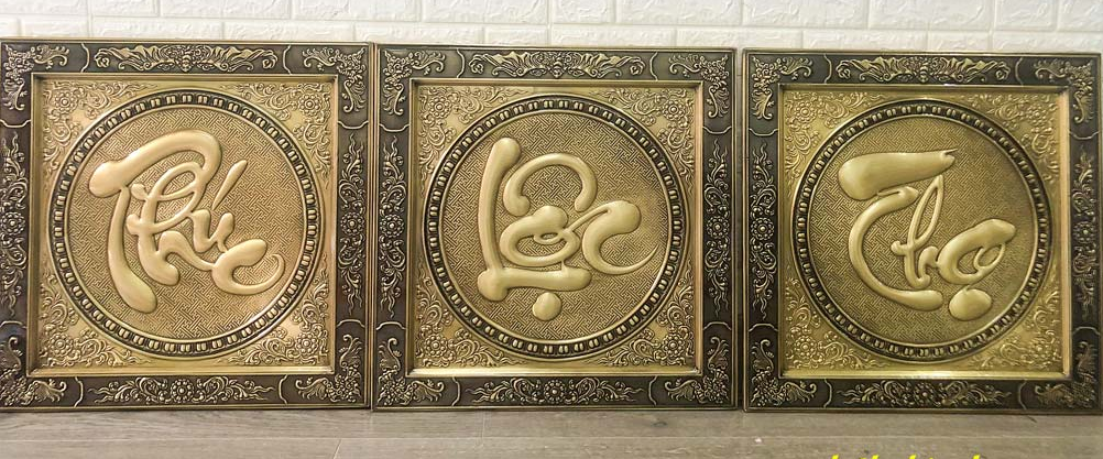 Combo 03 sets of Copper Calligraphy Painting "Phuc Loc Tho" Handicraft Dai Bai Village, Vietnam