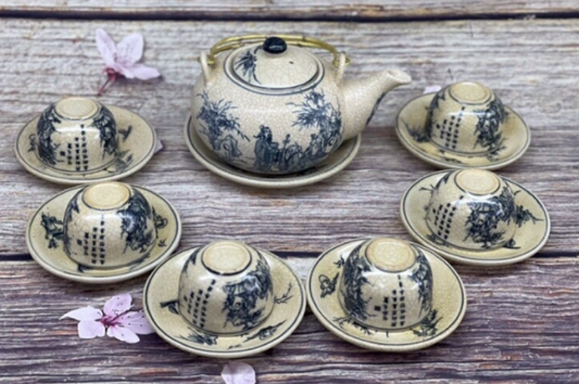 Handmade Bat Trang Pottery Tea Set - Authentic Vietnamese Craftsmanship | Delightful Taste & Unique Design
