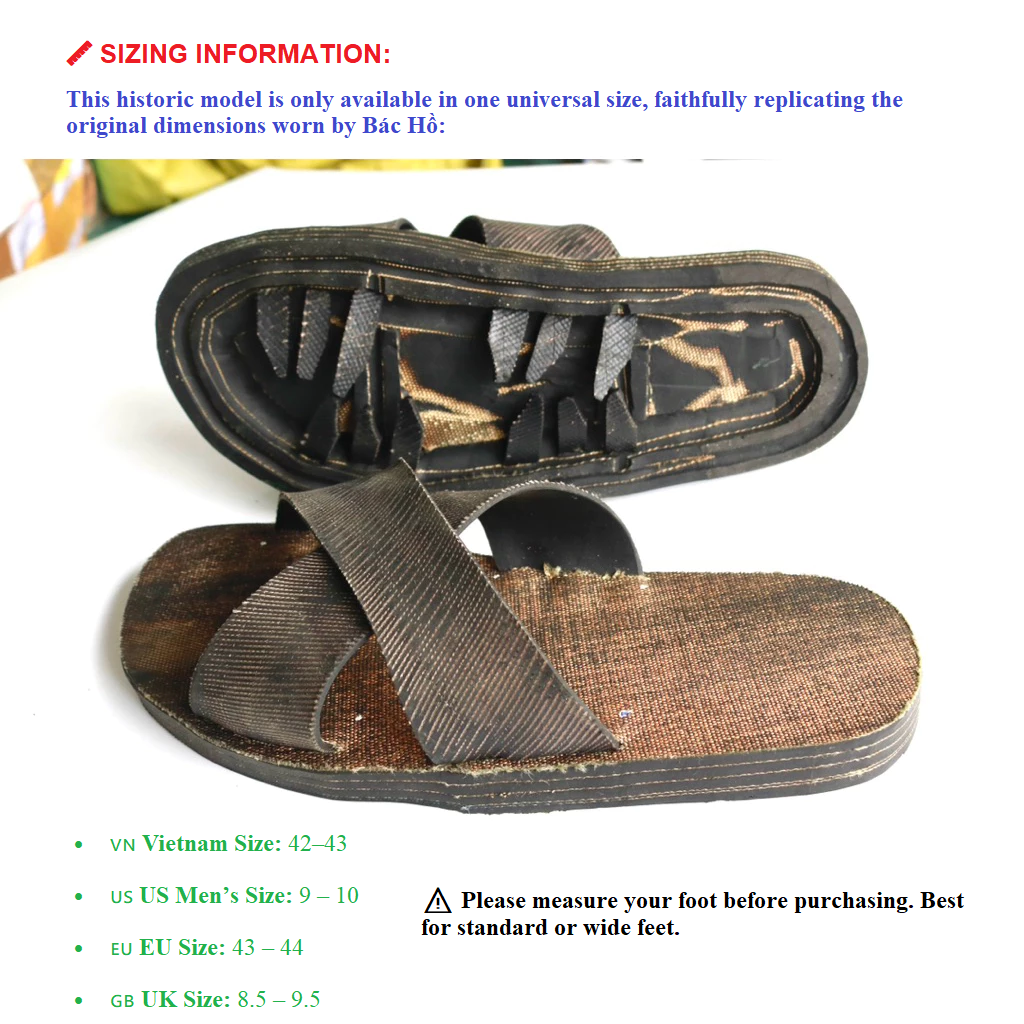 Ho Chi Minh Rubber Sandals - Handmade in Vietnam - Fabric-Lined Tire Sole - Legendary War-Era Heritage Gift