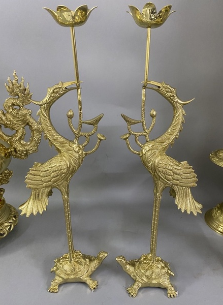 Set 2pcs of Handcrafted 42cm Brass Crane Statues - Symbol of Tranquility and Prosperity in Vietnamese Culture | vietcraft.art