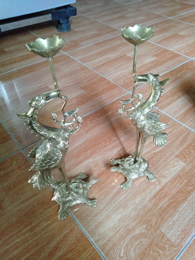 Set 2pcs of Handcrafted 42cm Brass Crane Statues - Symbol of Tranquility and Prosperity in Vietnamese Culture | vietcraft.art