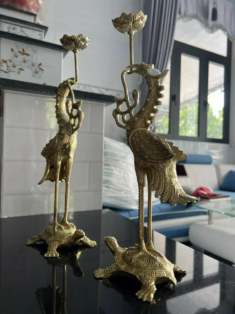 Set 2pcs of Handcrafted 42cm Brass Crane Statues - Symbol of Tranquility and Prosperity in Vietnamese Culture | vietcraft.art