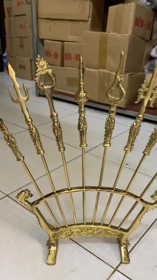 Traditional Bat Buu Brass Worship Set – Eight Sacred Weapons for Vietnamese Altar