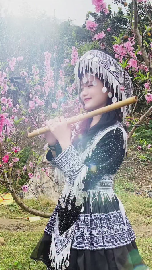 Double Bamboo Flute in C Tone – Traditional Hmong Style Instrument from Vietnam